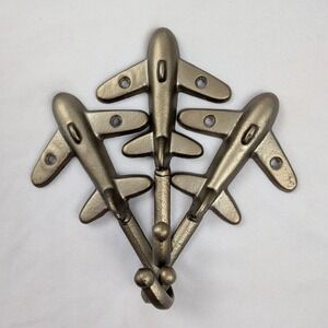 Cast Iron Airplane Wall Hook Hangers Set of 3 Boys Room Decor